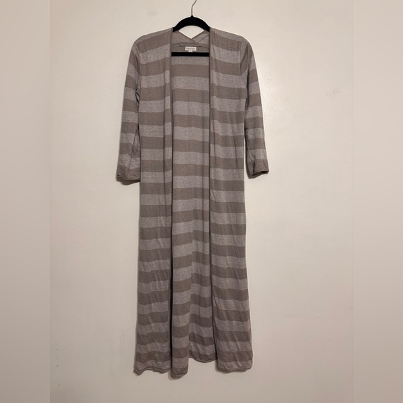 Garnet Hill Linen Striped Long Duster Cardigan Neutral Beige Size XS - Picture 2 of 6